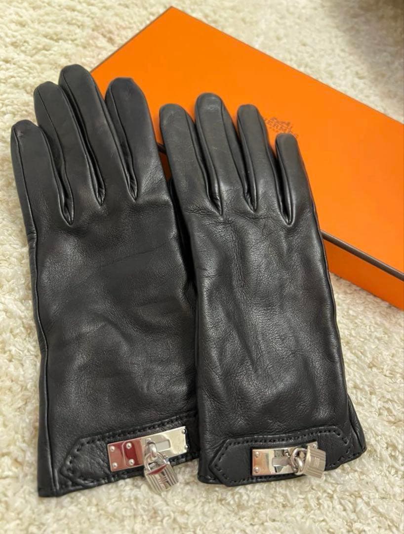 【美品】HERMES エルメス　ソヤ　手袋　ケリー　グローブ　黒
