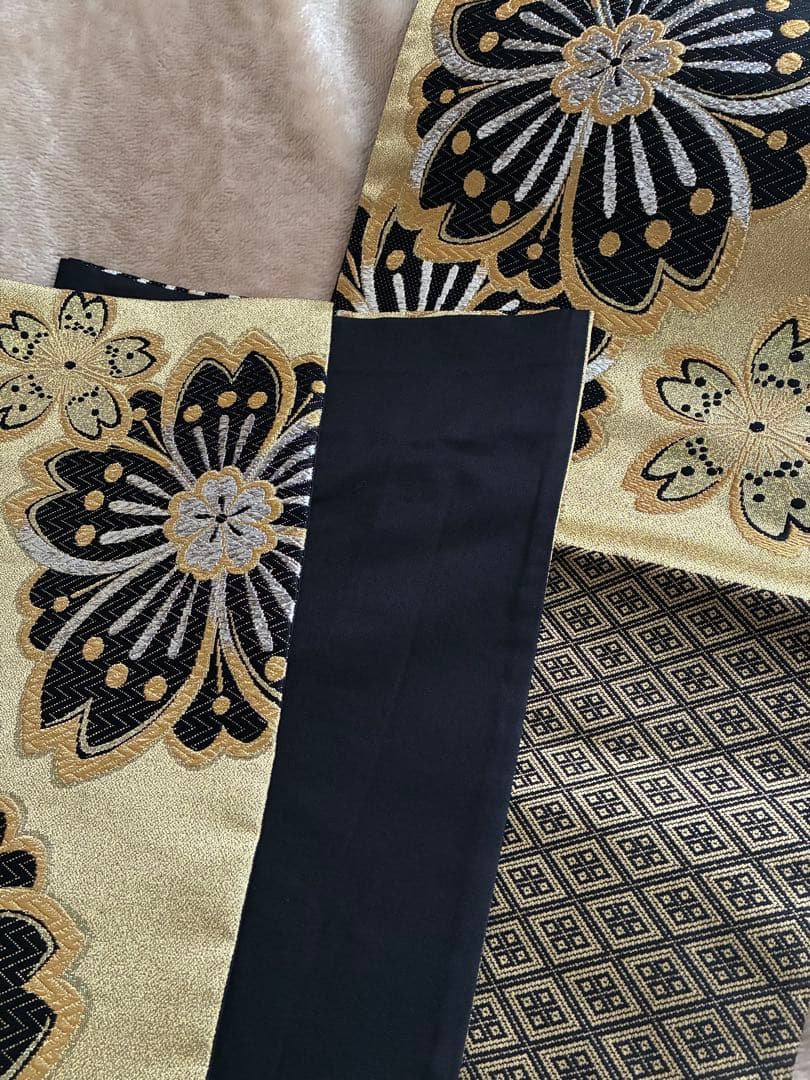振袖袋帯　成人式　金色　花柄　西陣織