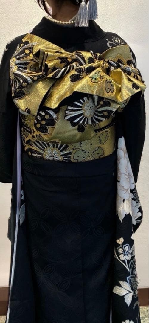 振袖袋帯　成人式　金色　花柄　西陣織