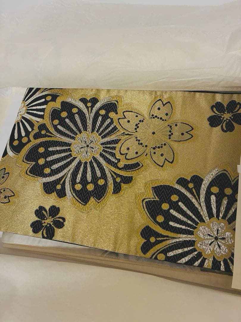 振袖袋帯　成人式　金色　花柄　西陣織