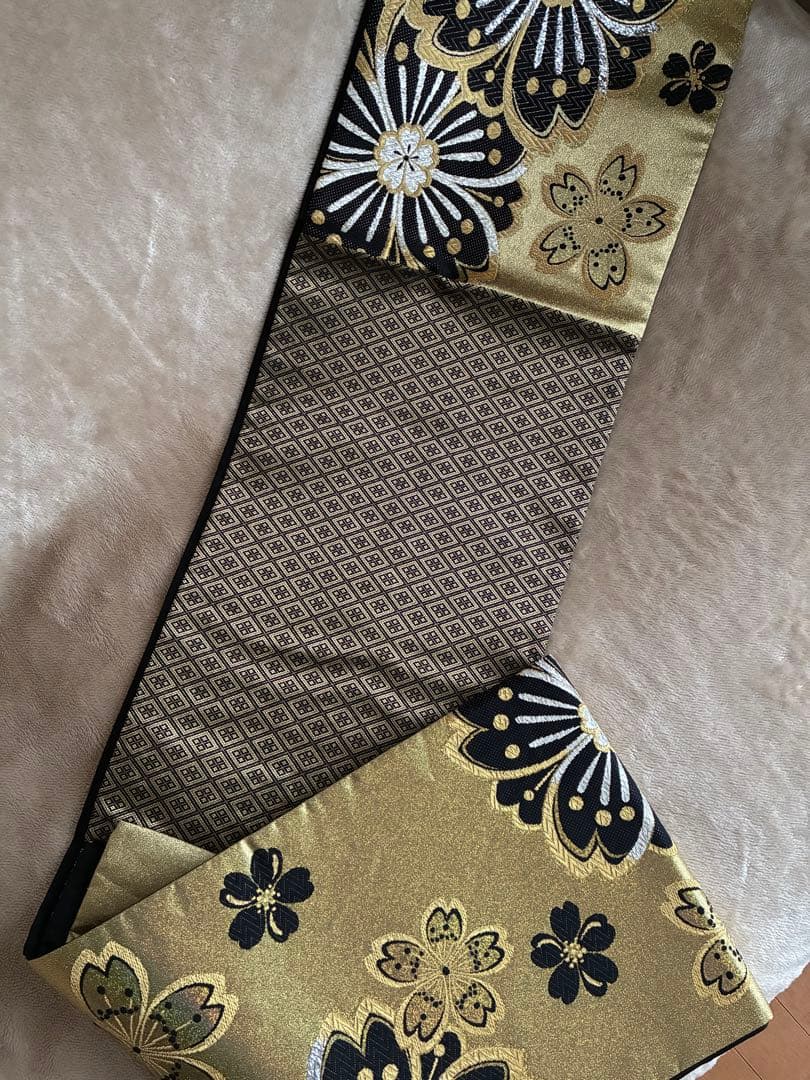 振袖袋帯　成人式　金色　花柄　西陣織