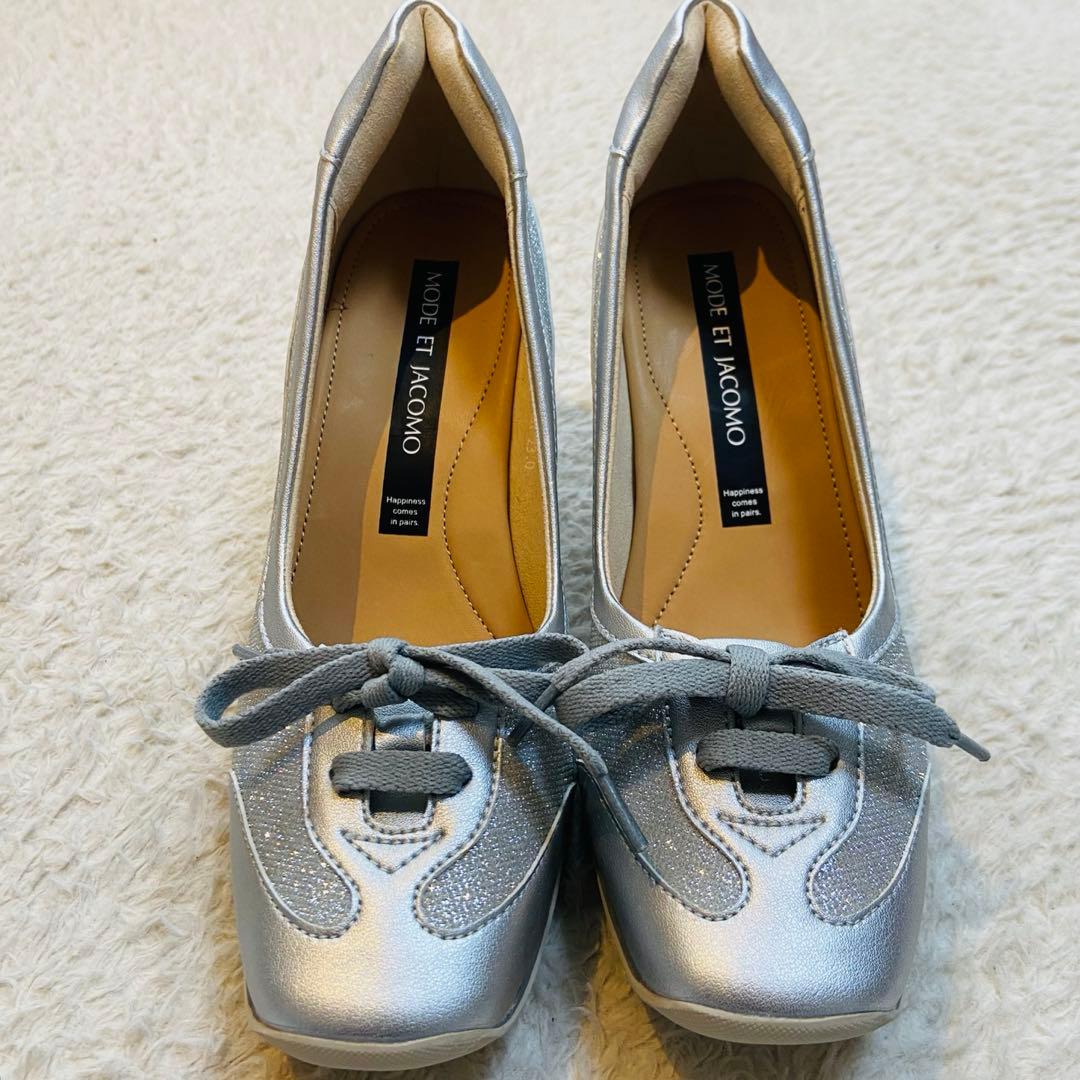 未使用 モード エ ジャコモ ウェッジソール スニーカーパンプス ラメ 23.0