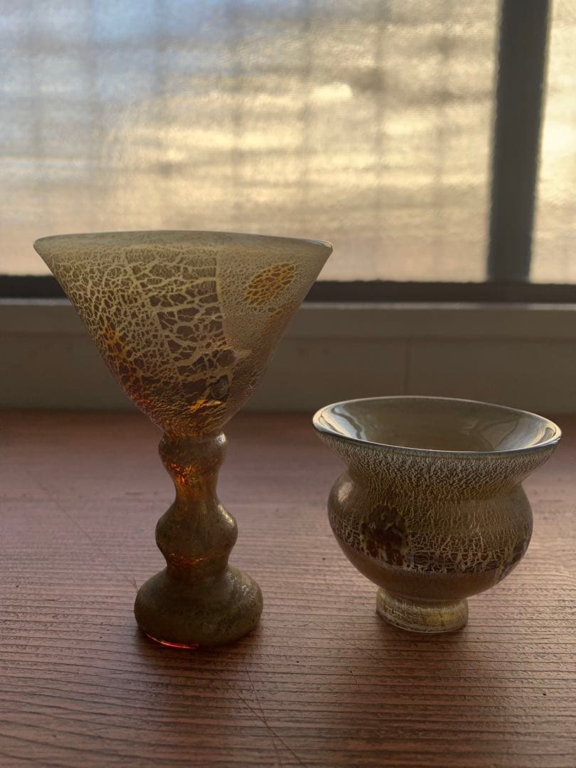 元木貴信さん作　ガラス金箔おちょこ2客セット