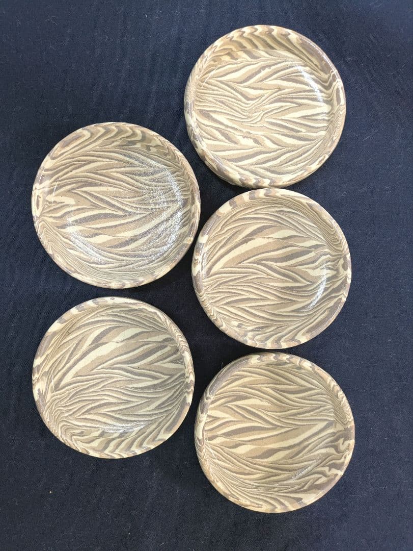 人間国宝【松井康成】笠間焼 練上小皿 5個セット