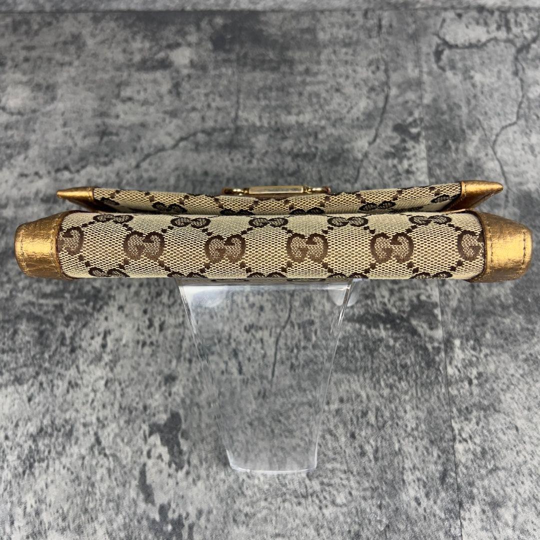 GUCCI GG柄 キャンバス×レザー 長財布 ゴールド金具