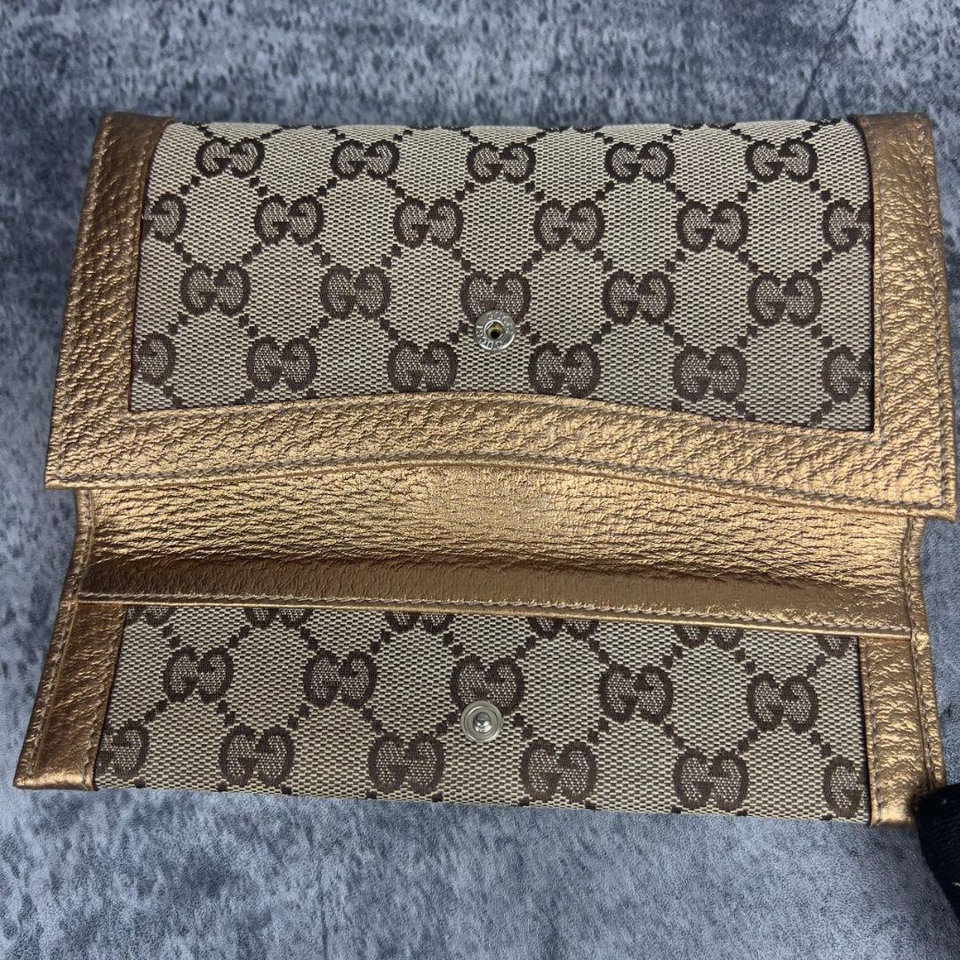 GUCCI GG柄 キャンバス×レザー 長財布 ゴールド金具