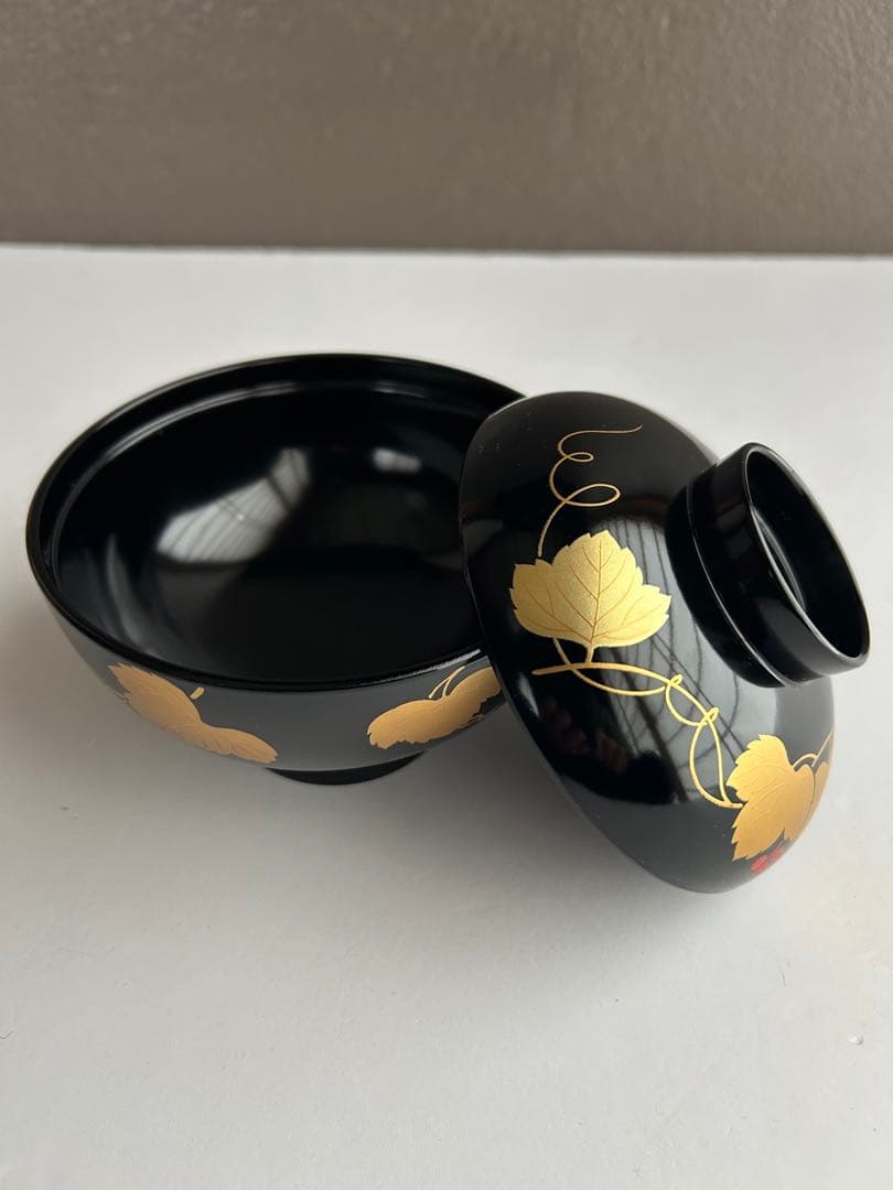 蓋付き吸い物椀 会津塗 伝統工芸 正月椀 蒔絵 金彩 漆器椀 5 客セット