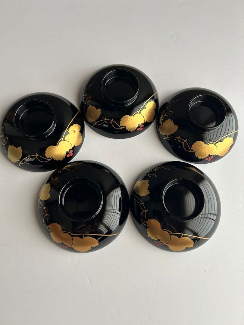蓋付き吸い物椀 会津塗 伝統工芸 正月椀 蒔絵 金彩 漆器椀 5 客セット