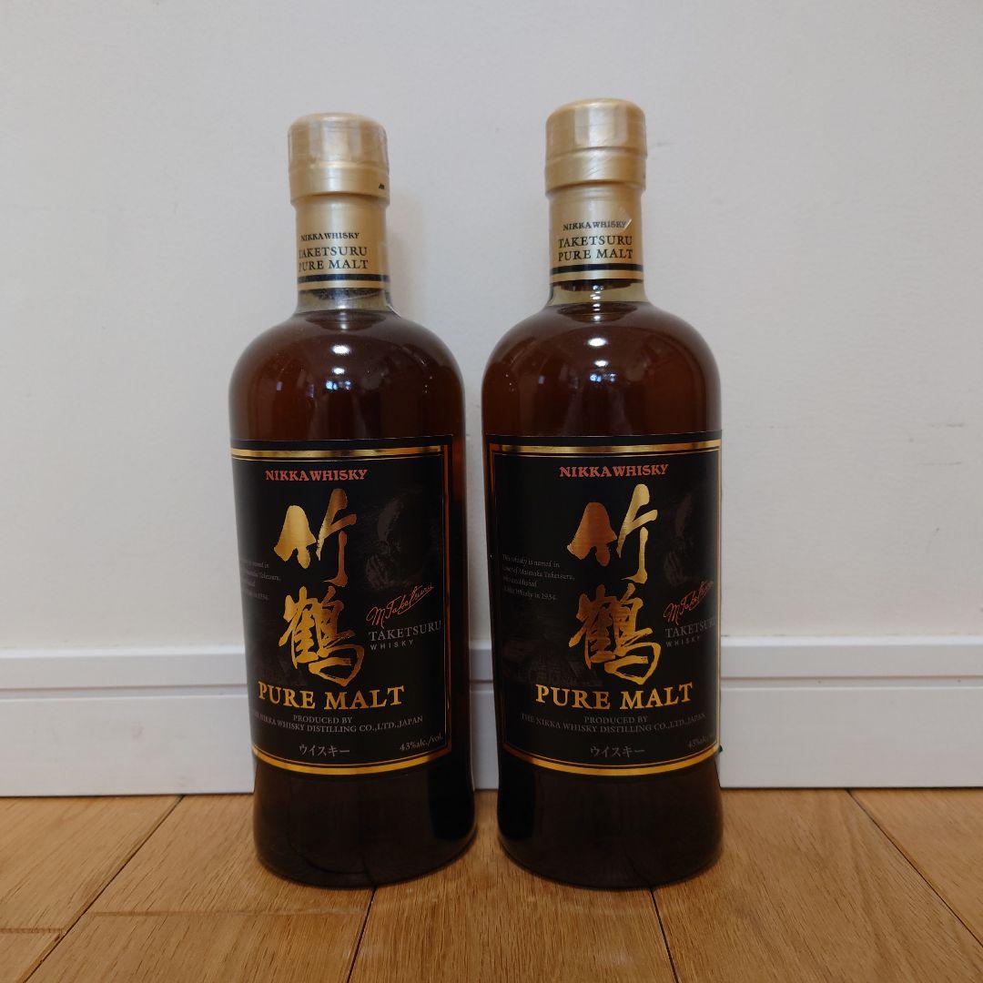 【未開封】ニッカ竹鶴ピュアモルト2本セット ウイスキー旧黒ラベル700ml 箱無