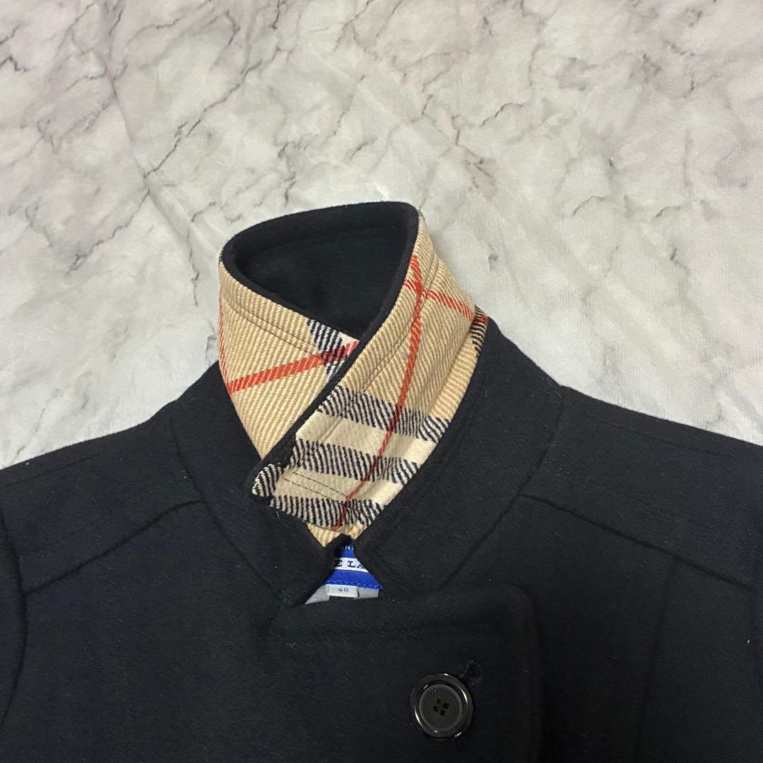 BURBERRY 美品 ノバチェック ベルト付 メルトン コート 黒 ブラック