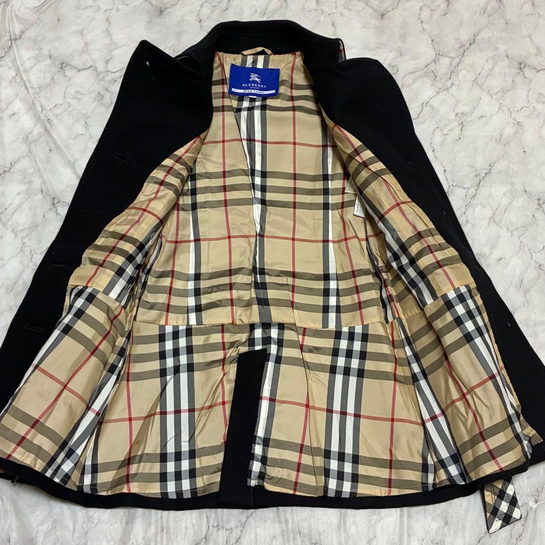 BURBERRY 美品 ノバチェック ベルト付 メルトン コート 黒 ブラック