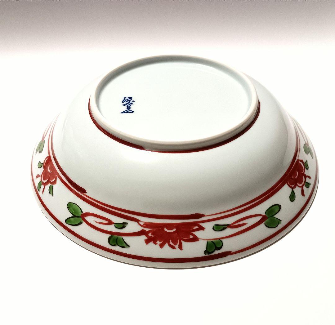 源右衛門窯 染錦 赤呉須花鳥 22㎝ 鉢 未使用品