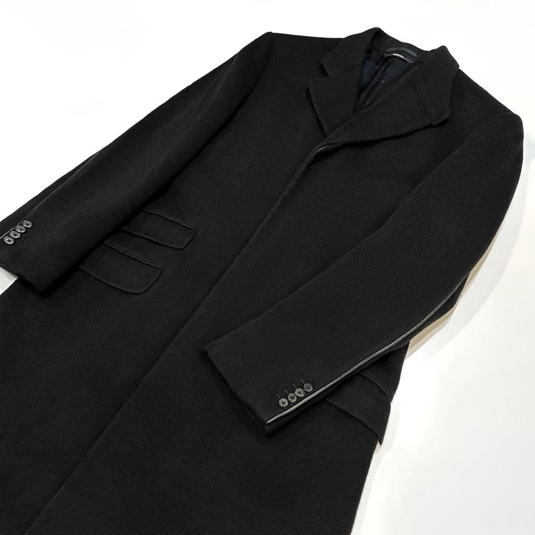 エルメス HERMES カシミヤ コート ブラック レザー チェスターコート