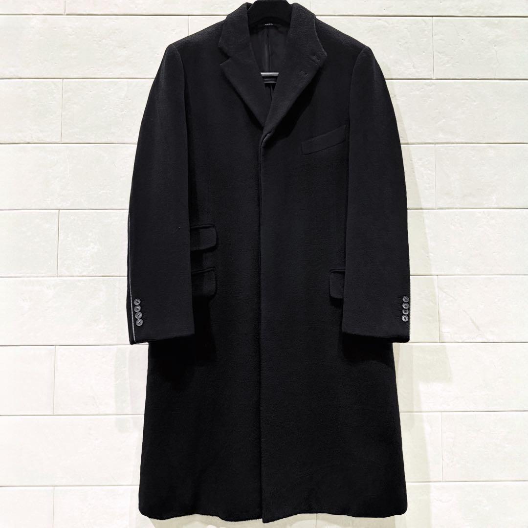 エルメス HERMES カシミヤ コート ブラック レザー チェスターコート