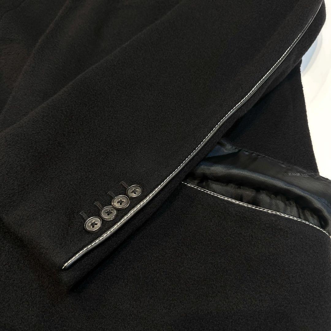 エルメス HERMES カシミヤ コート ブラック レザー チェスターコート