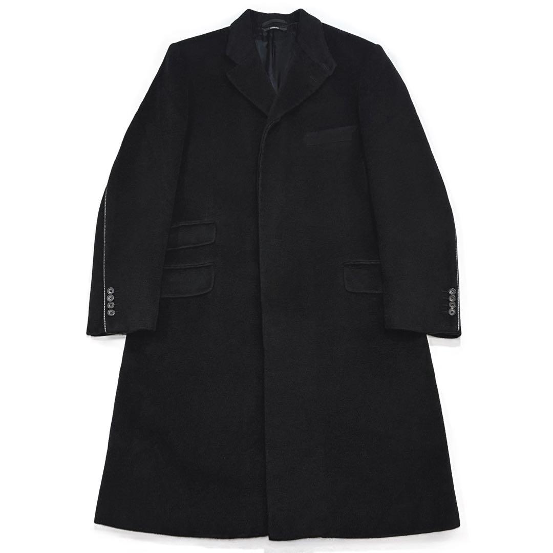 エルメス HERMES カシミヤ コート ブラック レザー チェスターコート