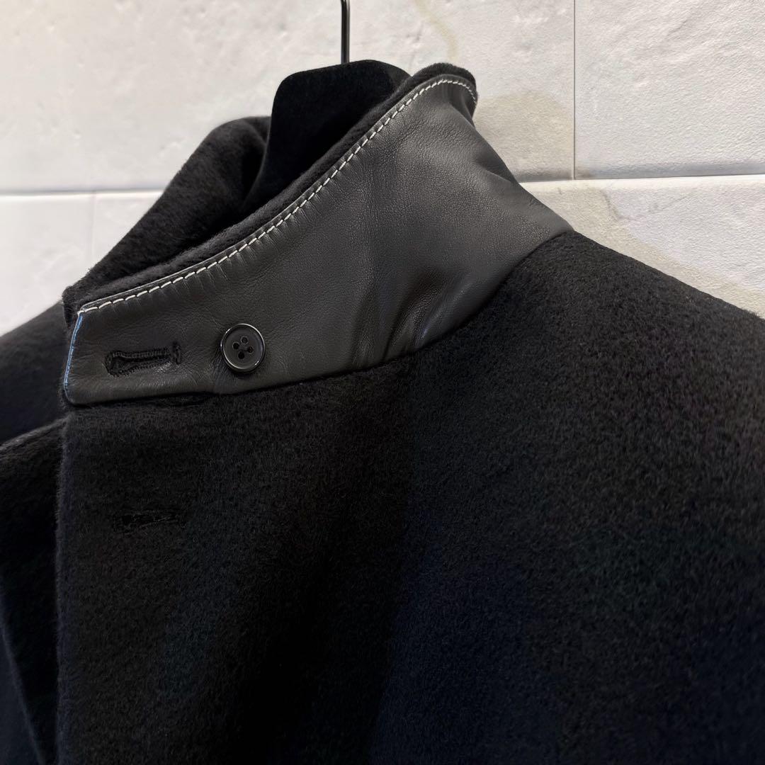 エルメス HERMES カシミヤ コート ブラック レザー チェスターコート