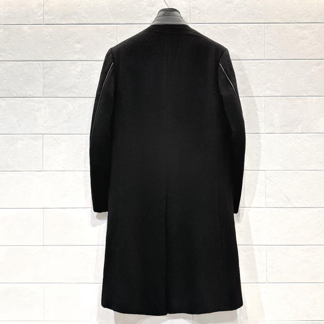 エルメス HERMES カシミヤ コート ブラック レザー チェスターコート