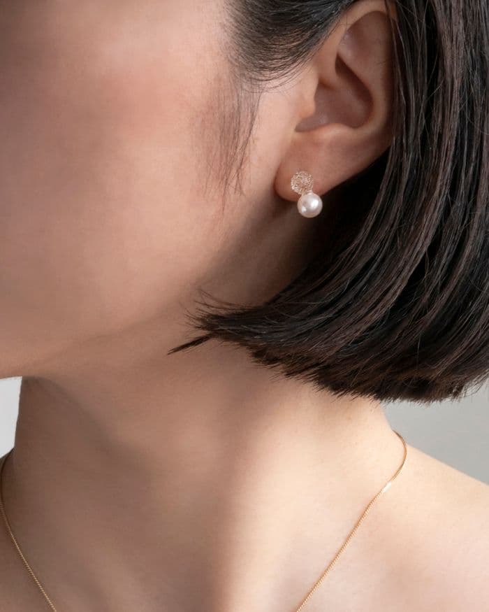 HARIO Lampwork Factory ピアス スノーパール K10