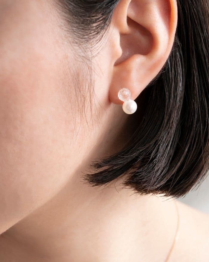 HARIO Lampwork Factory ピアス スノーパール K10