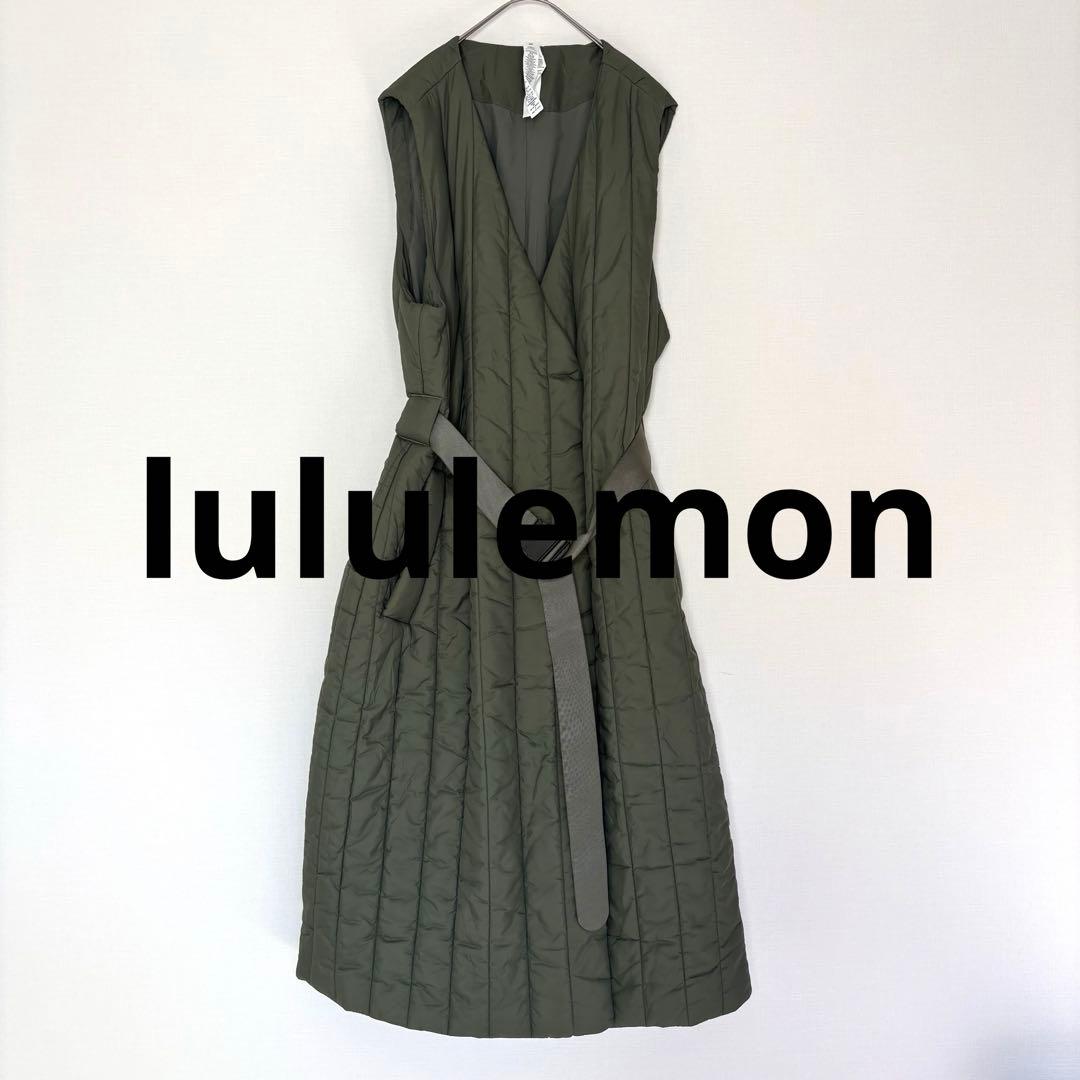 美品 lululemon ルルレモン ロングダウンベスト　カーキ ジレ 中綿　L
