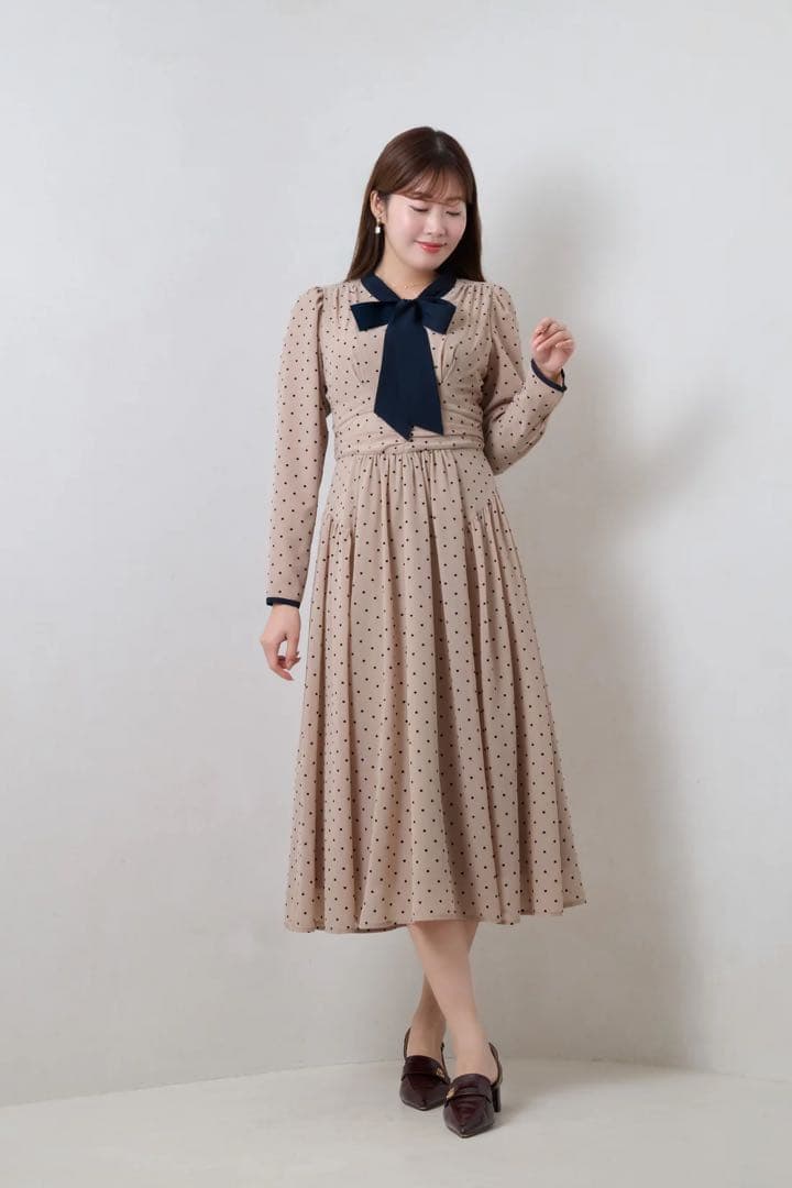 【大人気即完売品】Heart Dot Bow Tie Chiffon Dress