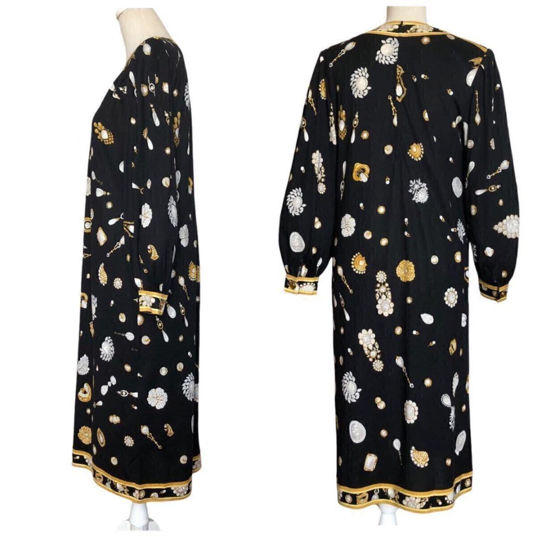 LEONARD⭐️レオナール ジュエリー柄 ワンピース ロング Lサイズ ブラック