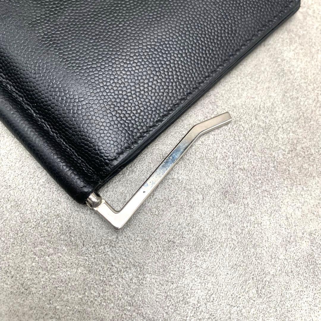 SAINT LAURENT マネークリップ 二つ折り財布 シボ革 メンズ 札入れ