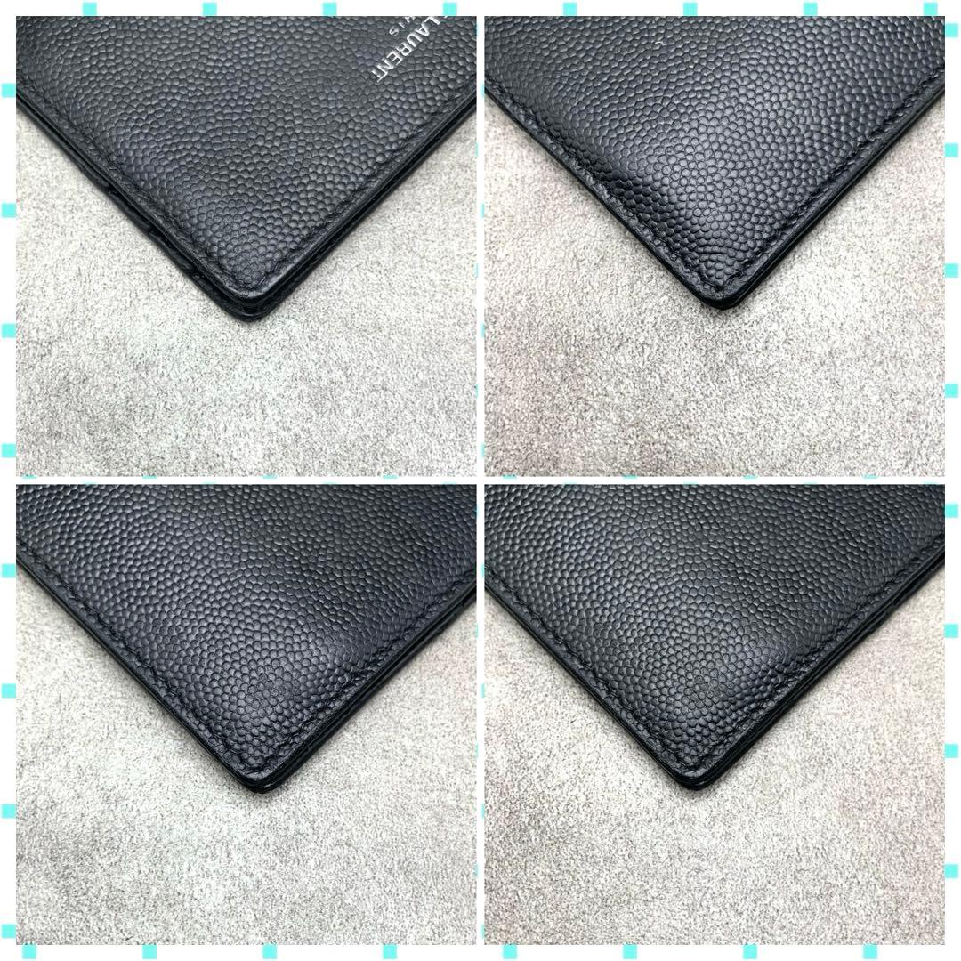 SAINT LAURENT マネークリップ 二つ折り財布 シボ革 メンズ 札入れ