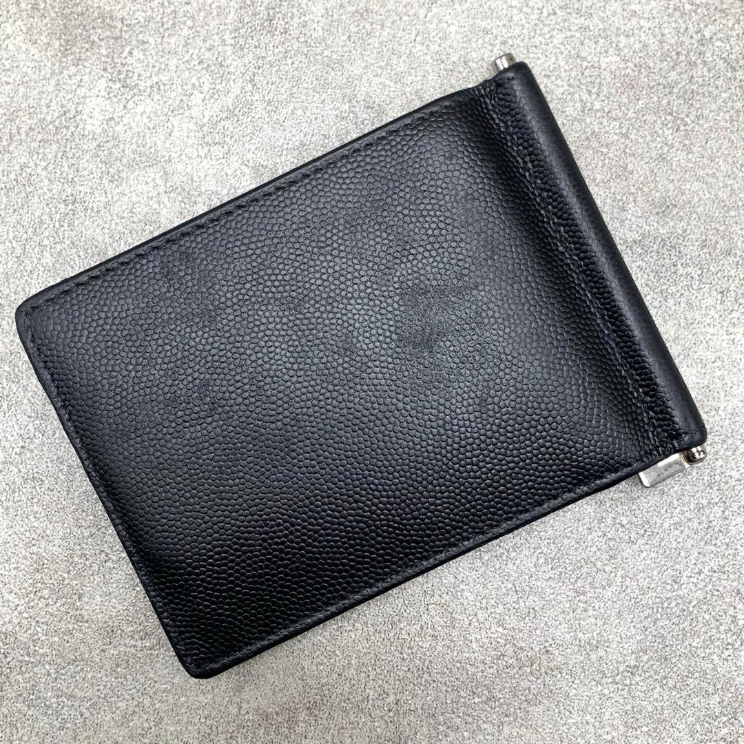 SAINT LAURENT マネークリップ 二つ折り財布 シボ革 メンズ 札入れ