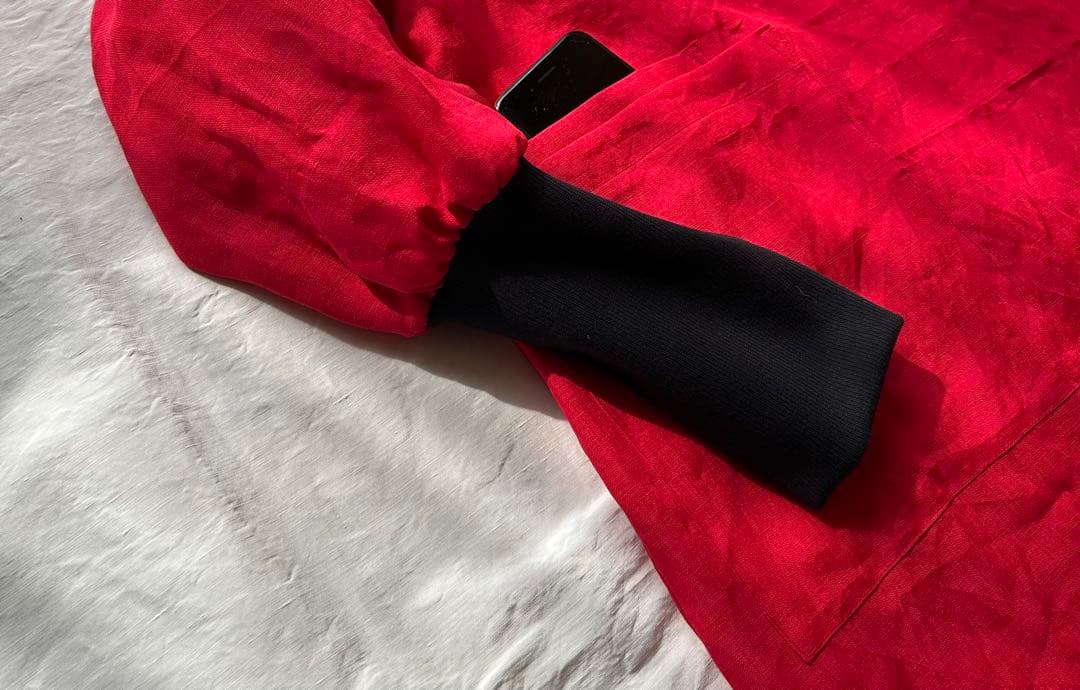 【なないろ（プロフ必須） ページ】linen ＊リブ袖口かっぽう着ワンピ