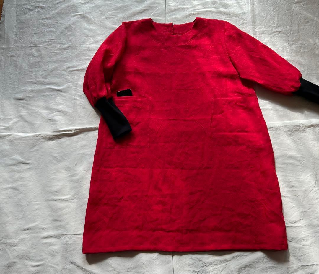 【なないろ（プロフ必須） ページ】linen ＊リブ袖口かっぽう着ワンピ