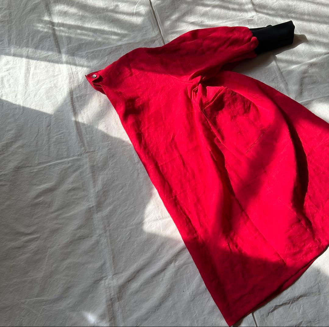 【なないろ（プロフ必須） ページ】linen ＊リブ袖口かっぽう着ワンピ