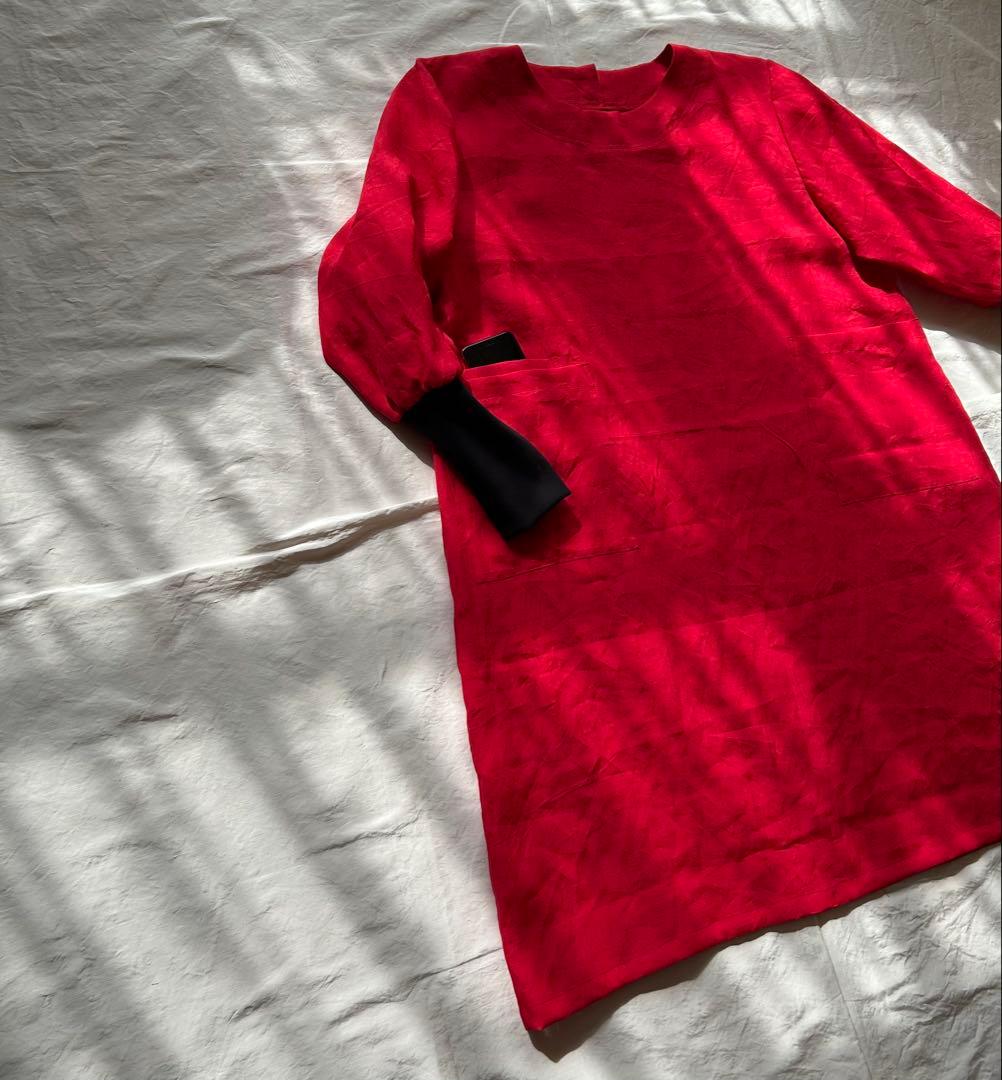 【なないろ（プロフ必須） ページ】linen ＊リブ袖口かっぽう着ワンピ