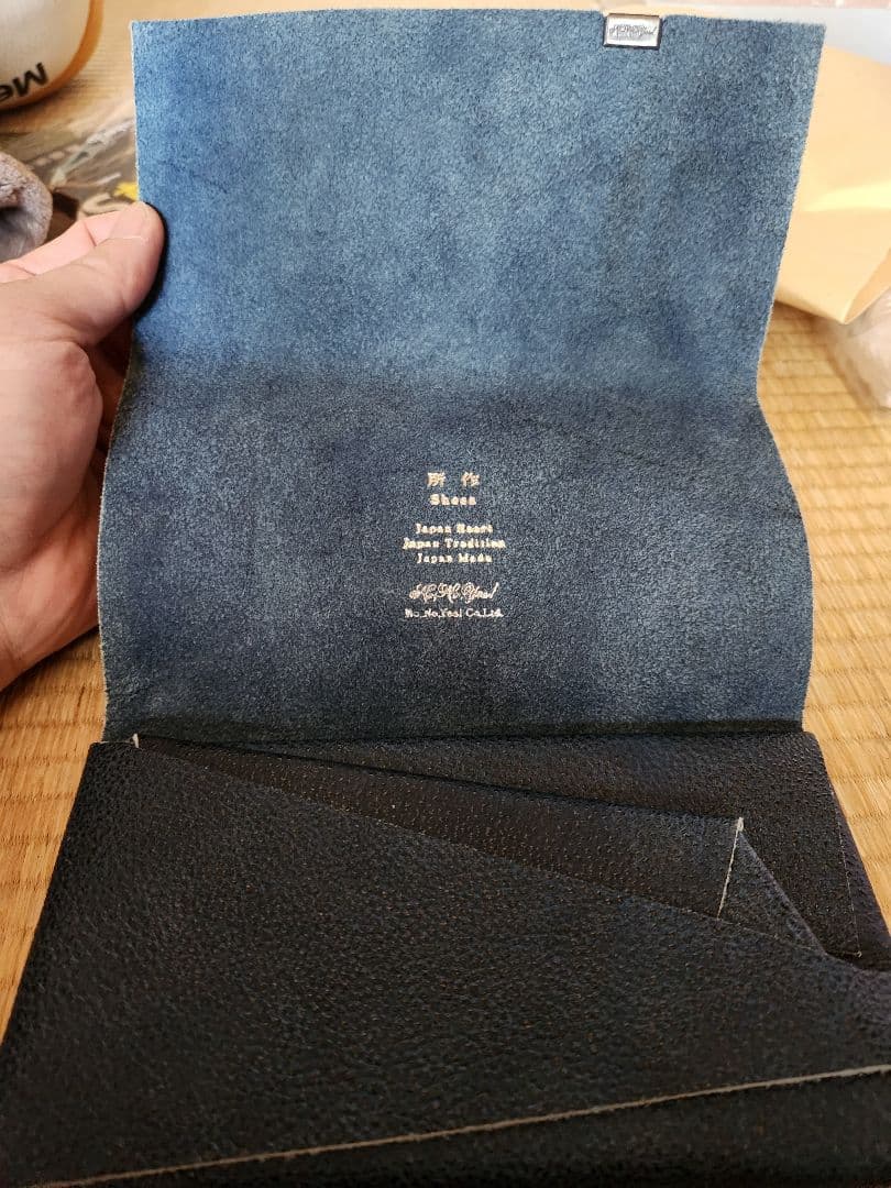 ほぼ新品　所作　姫路黒桟革　ロングウォレット 　藍染　財布