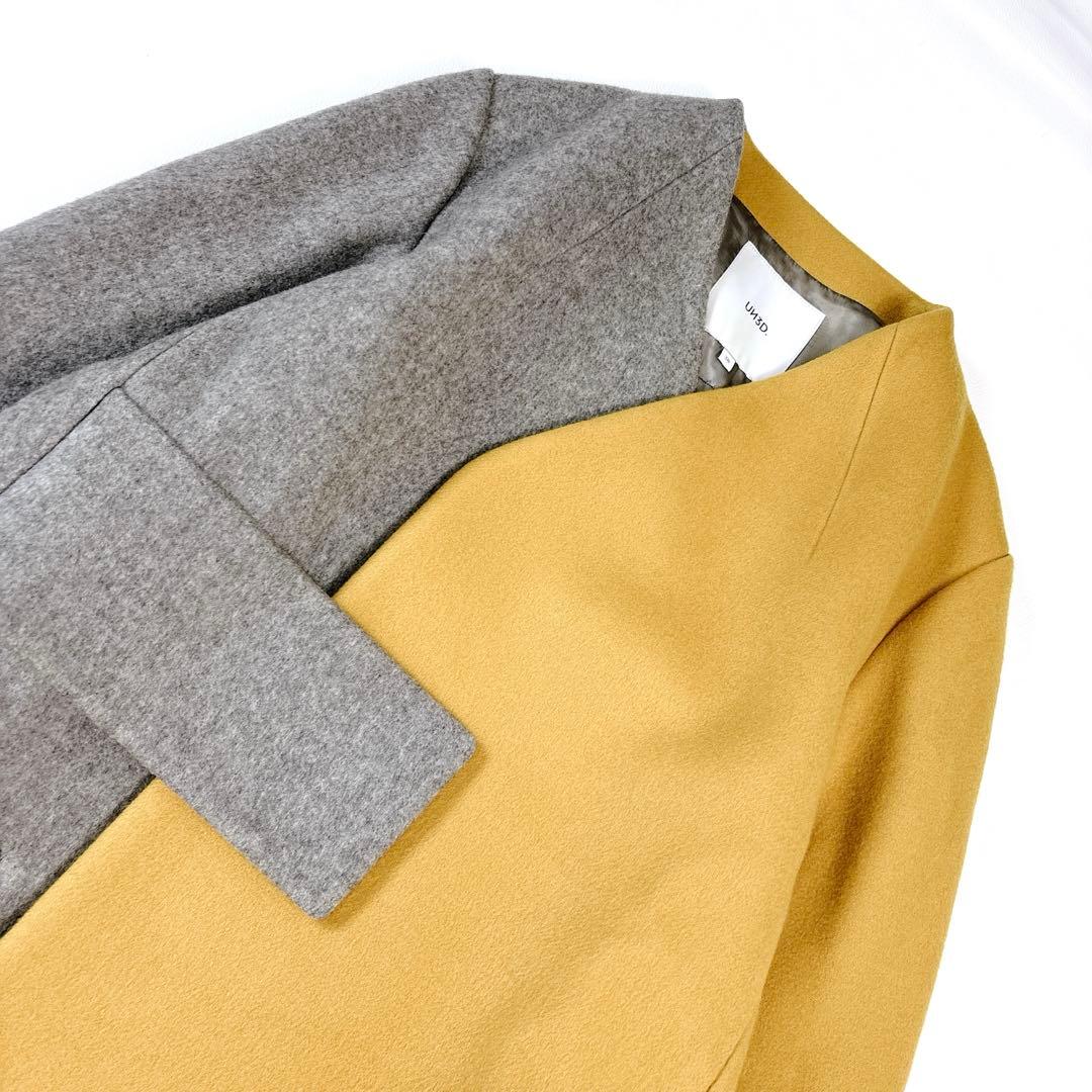 未使用級✨アンスリード ウールバイカラーコート M アシンメトリー ノーカラー