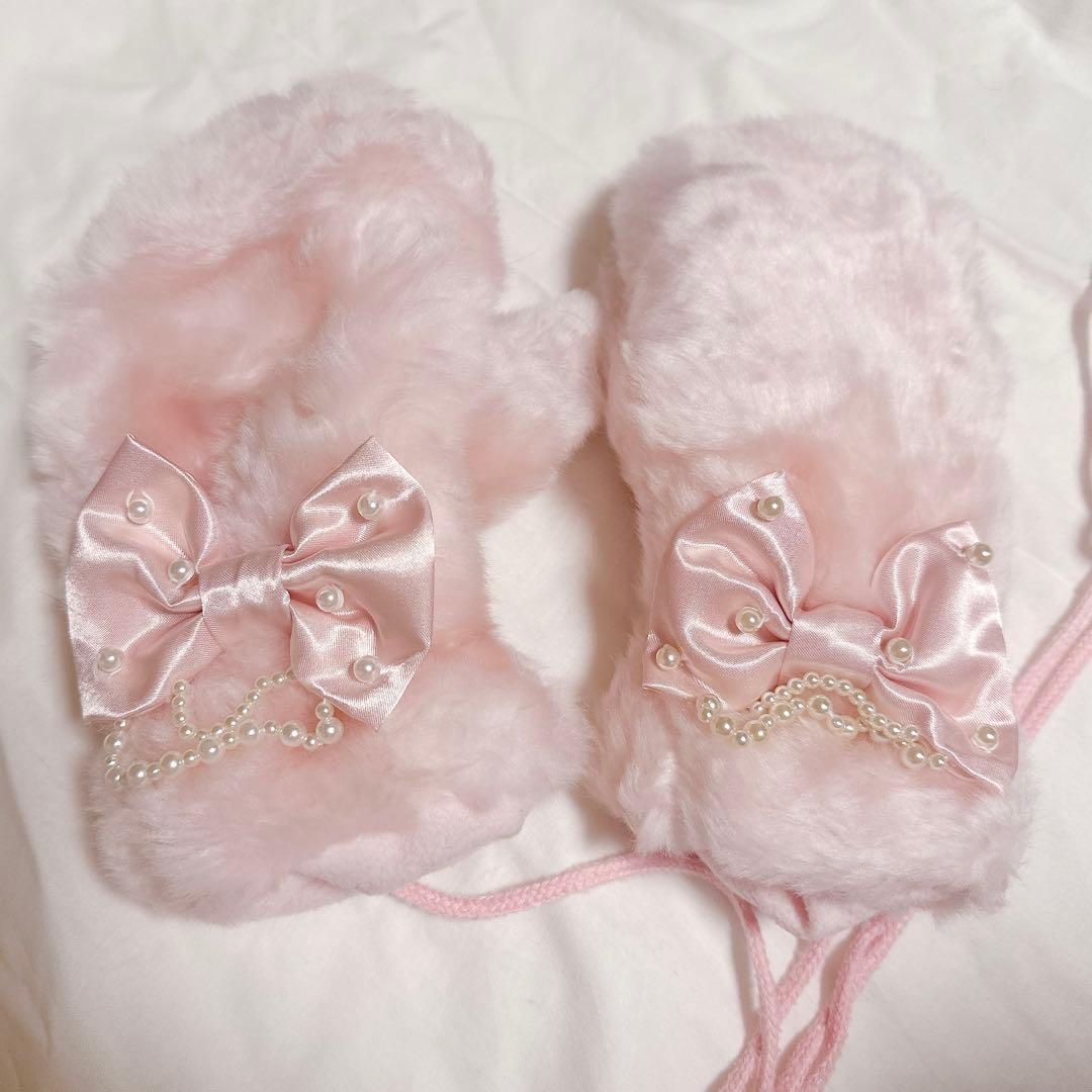 AngelicPrettyピンクファーリボンミトン