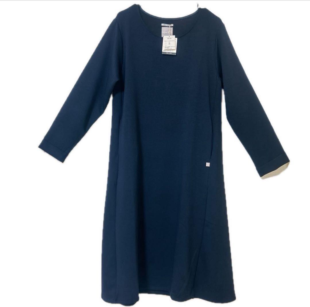 【新品 未使用】タグ付き ソウソウsou sou ワンピース ミモレ丈 ネイビー