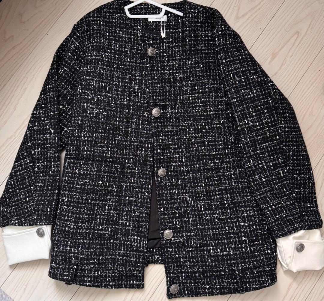 Darich カフスデザインオーバーツイードジャケット　ブラック　Free