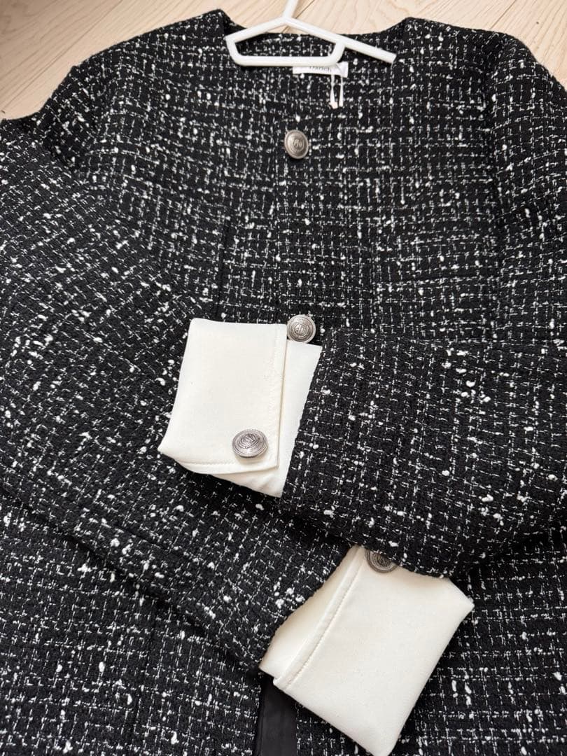 Darich カフスデザインオーバーツイードジャケット　ブラック　Free