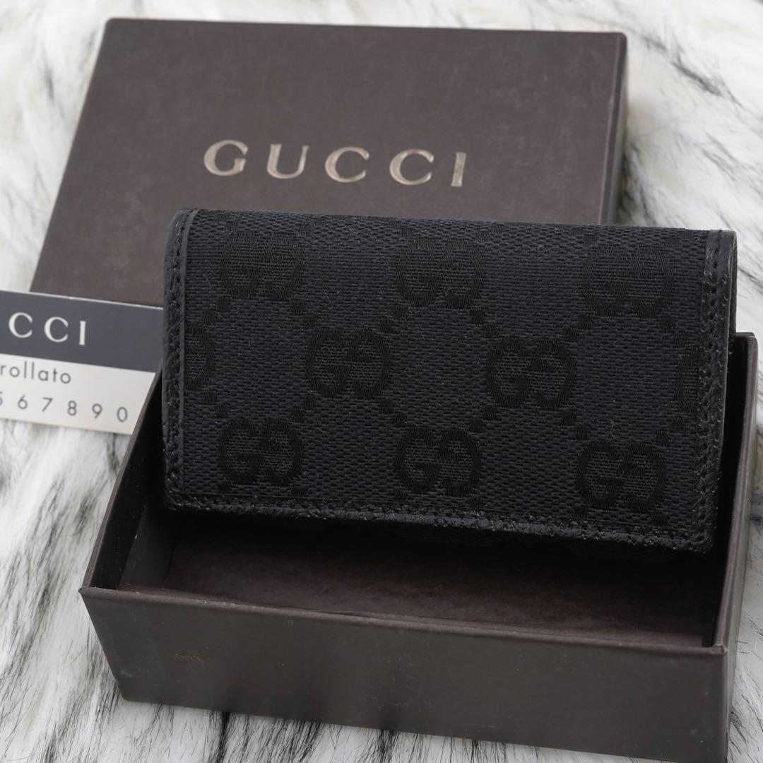 未使用品　箱付き　GUCCI グッチ　キーケース　GG柄　ロゴグラム　ブラック