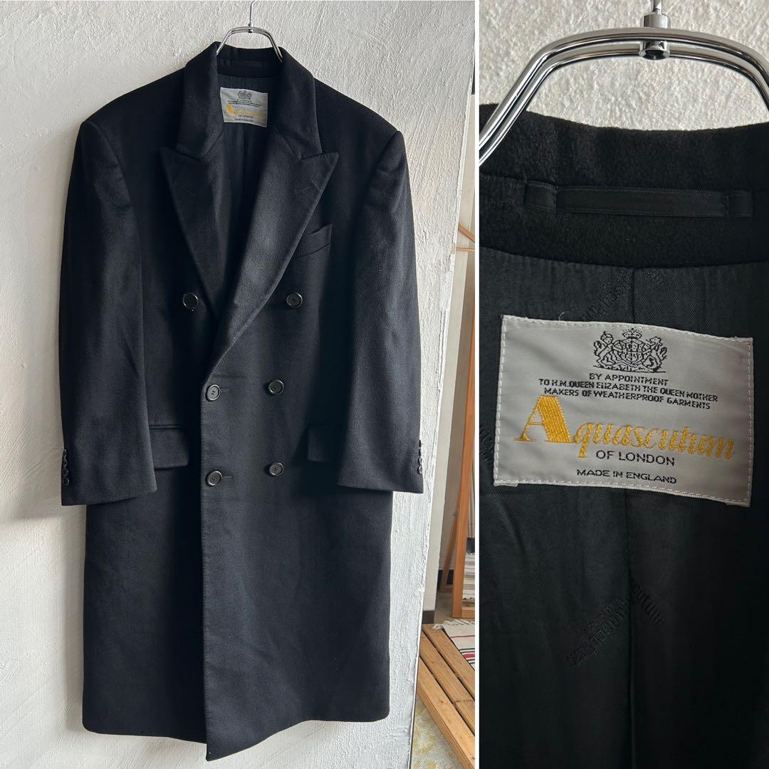 80S Aquascutum カシミヤ ダブル チェスターコート