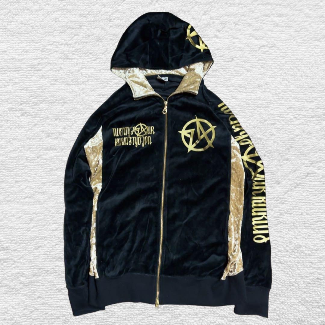 レア✨24カラッツ ベロア ジャージ セットアップ ブラック × ゴールド XL
