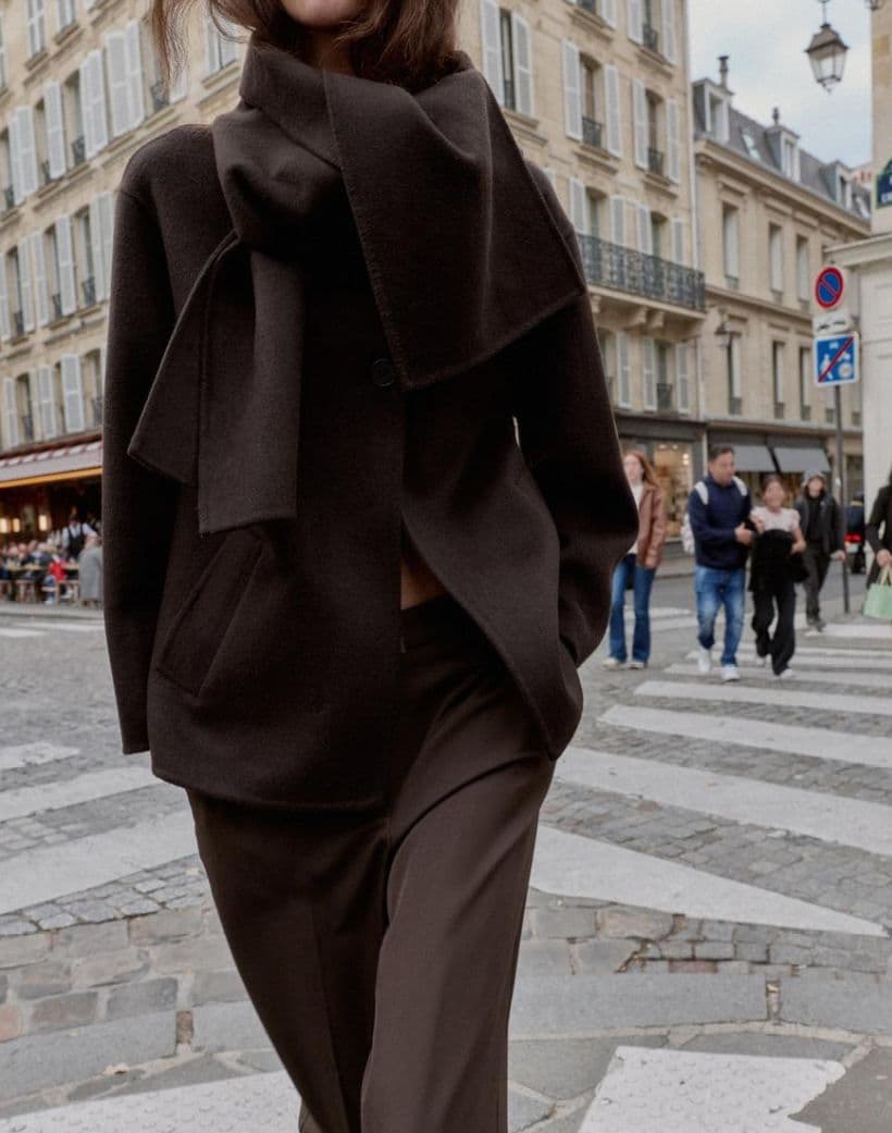 年内12/24迄　ZARA　ウールショートスカーフコート　Lサイズ　ブラウン