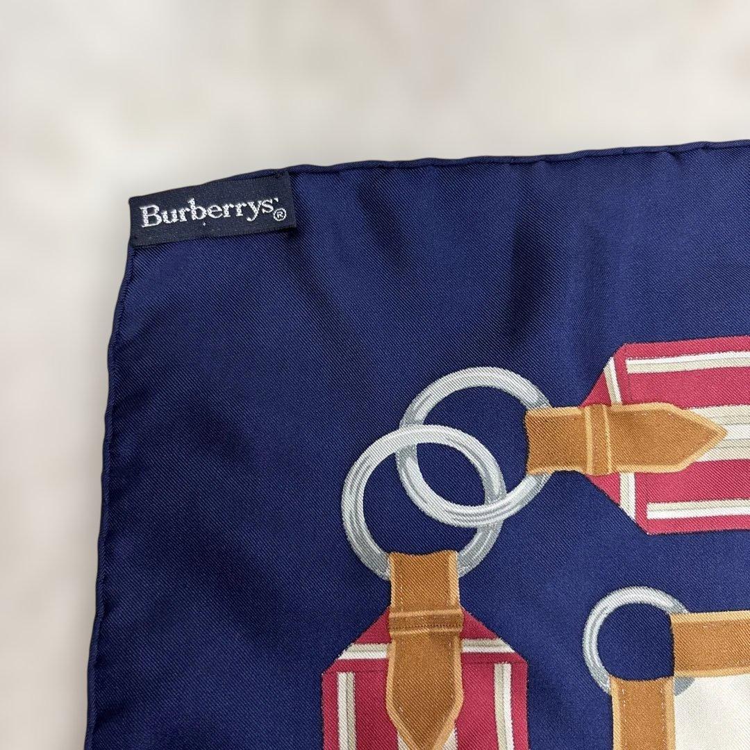 バーバリー超レア◆ビンテージ定番ノバチェック盛装馬＆馬具柄シルク大判スカーフ