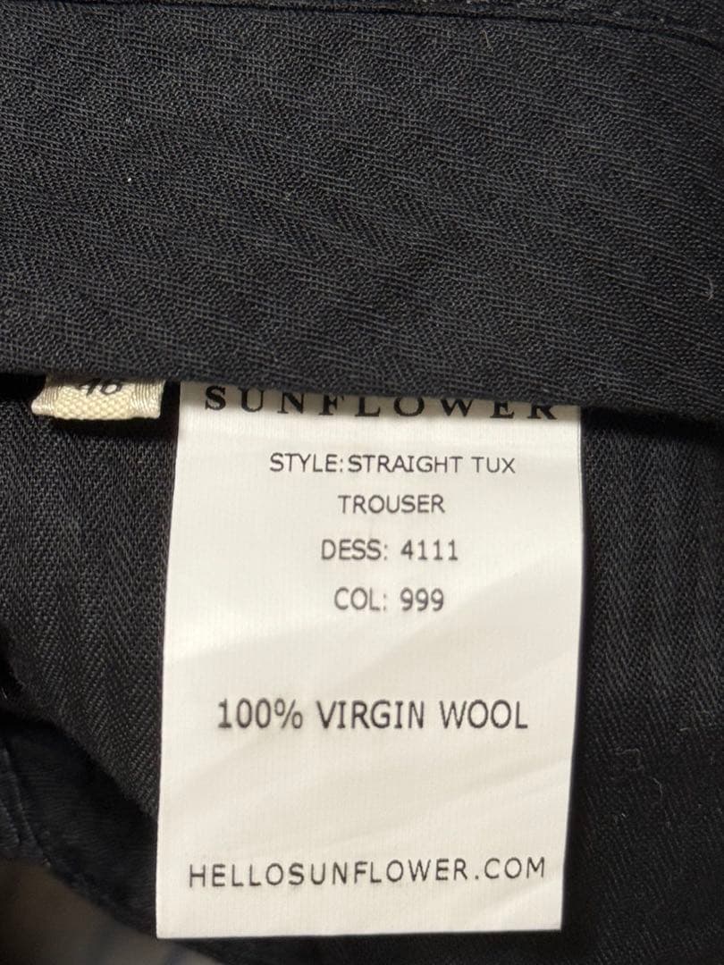 Sunflower バージンウール ストレート トラウザー　ブラック サイズ46