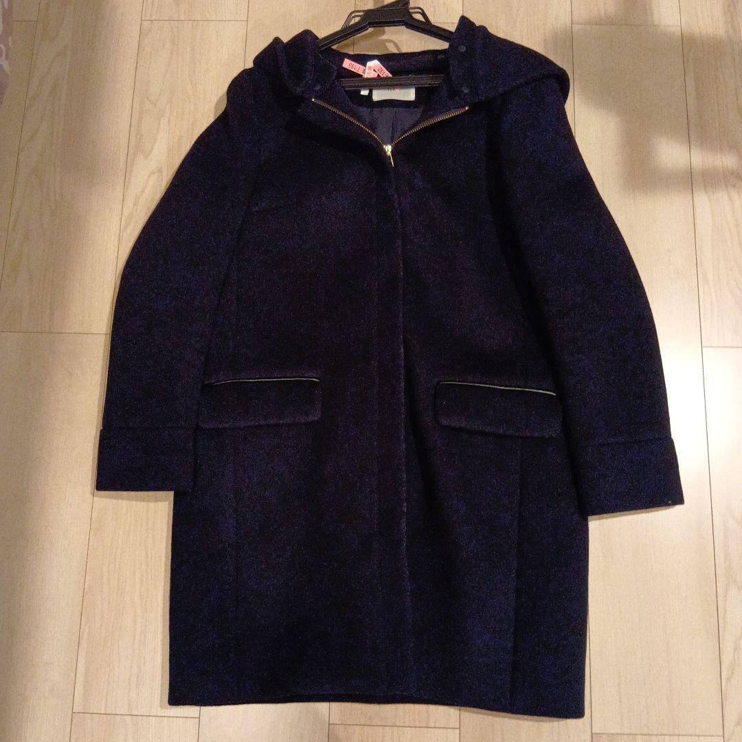 専用IENA 二重織り シャルムフード付きコクーンコートネイビー＆シャギーニット