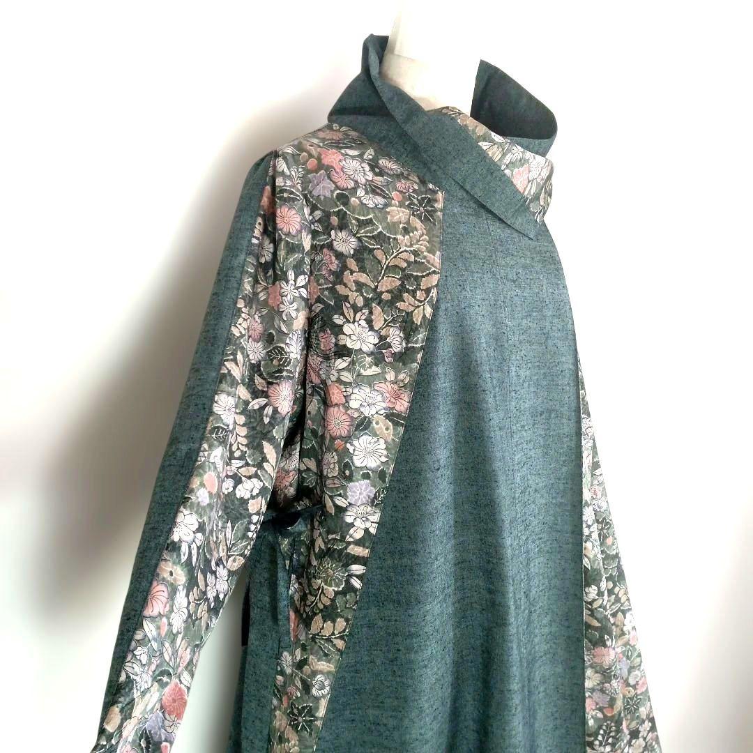 326　手染め大輔　着物リメイク　紬と辻ヶ花　ワンピース　L〜フリーサイズ