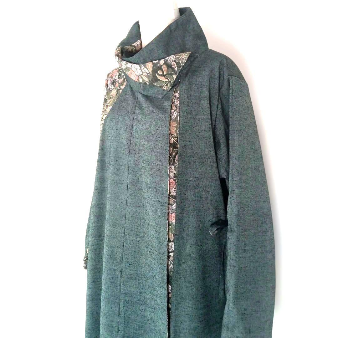 326　手染め大輔　着物リメイク　紬と辻ヶ花　ワンピース　L〜フリーサイズ