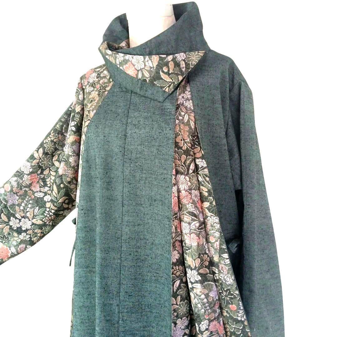 326　手染め大輔　着物リメイク　紬と辻ヶ花　ワンピース　L〜フリーサイズ